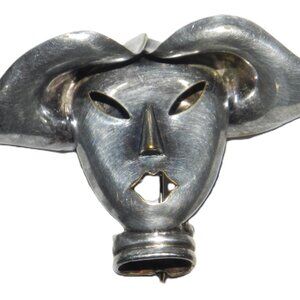 Vintage Sterling Silver Face And Hat Brooch Very Rare!